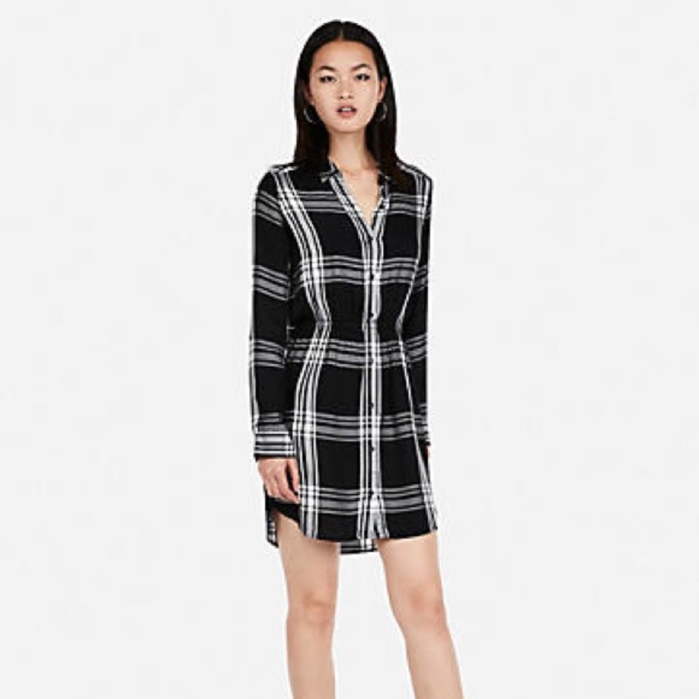 Express black and white plaid T-shirt dress